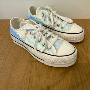 Converse White Sequin Platform Sneakers size 6 UK 4, Euro 36.5